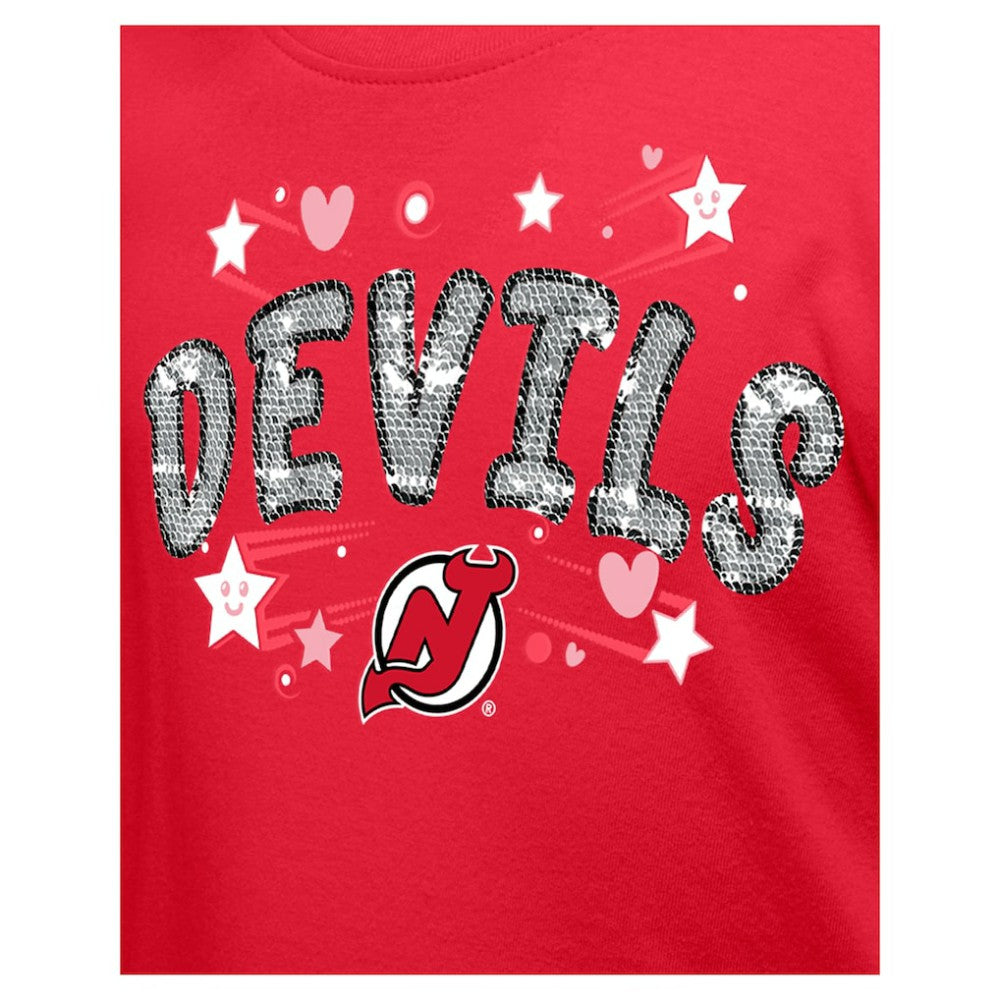 New Jersey Devils New Era Girl's Youth Flip Sequin T-Shirt - Red - NHL 201889066