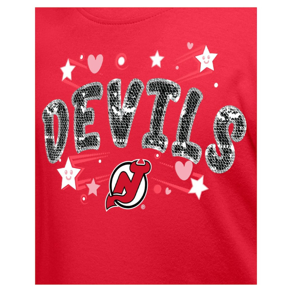 New Jersey Devils New Era Girl's Youth Flip Sequin T-Shirt - Red - NHL 201889066