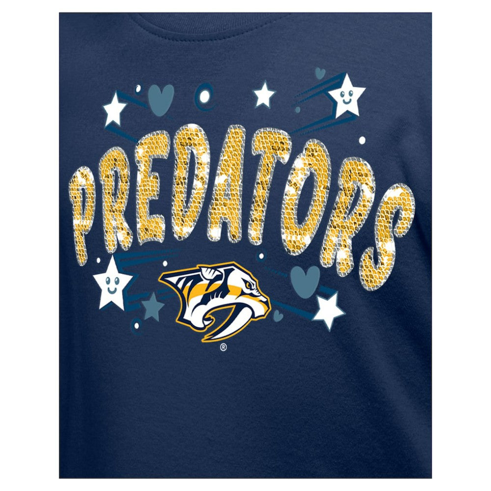 Nashville Predators New Era Girl's Youth Flip Sequin T-Shirt - Navy - NHL 201889067