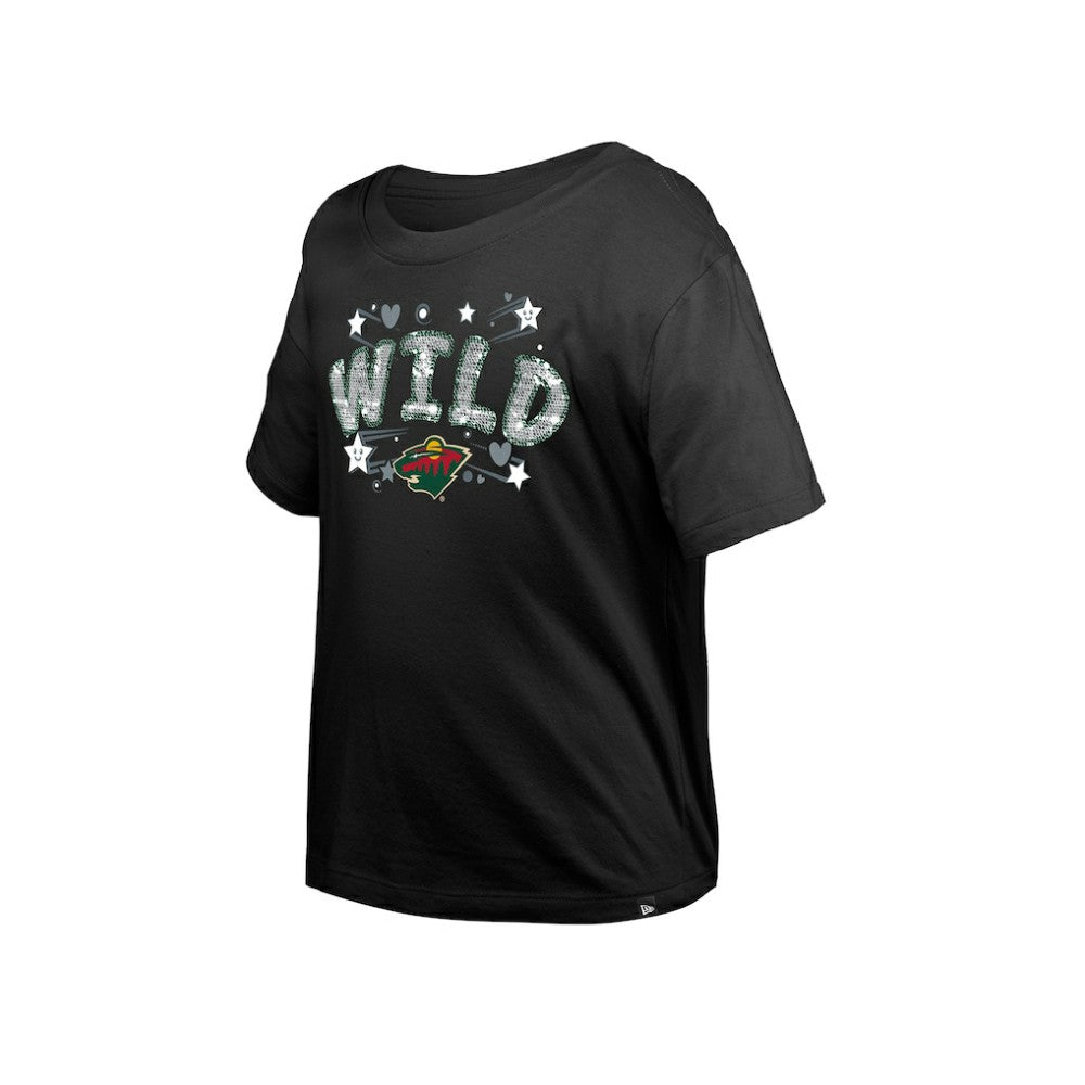 Minnesota Wild New Era Girl's Youth Flip Sequin T-Shirt - Black - NHL 201889074
