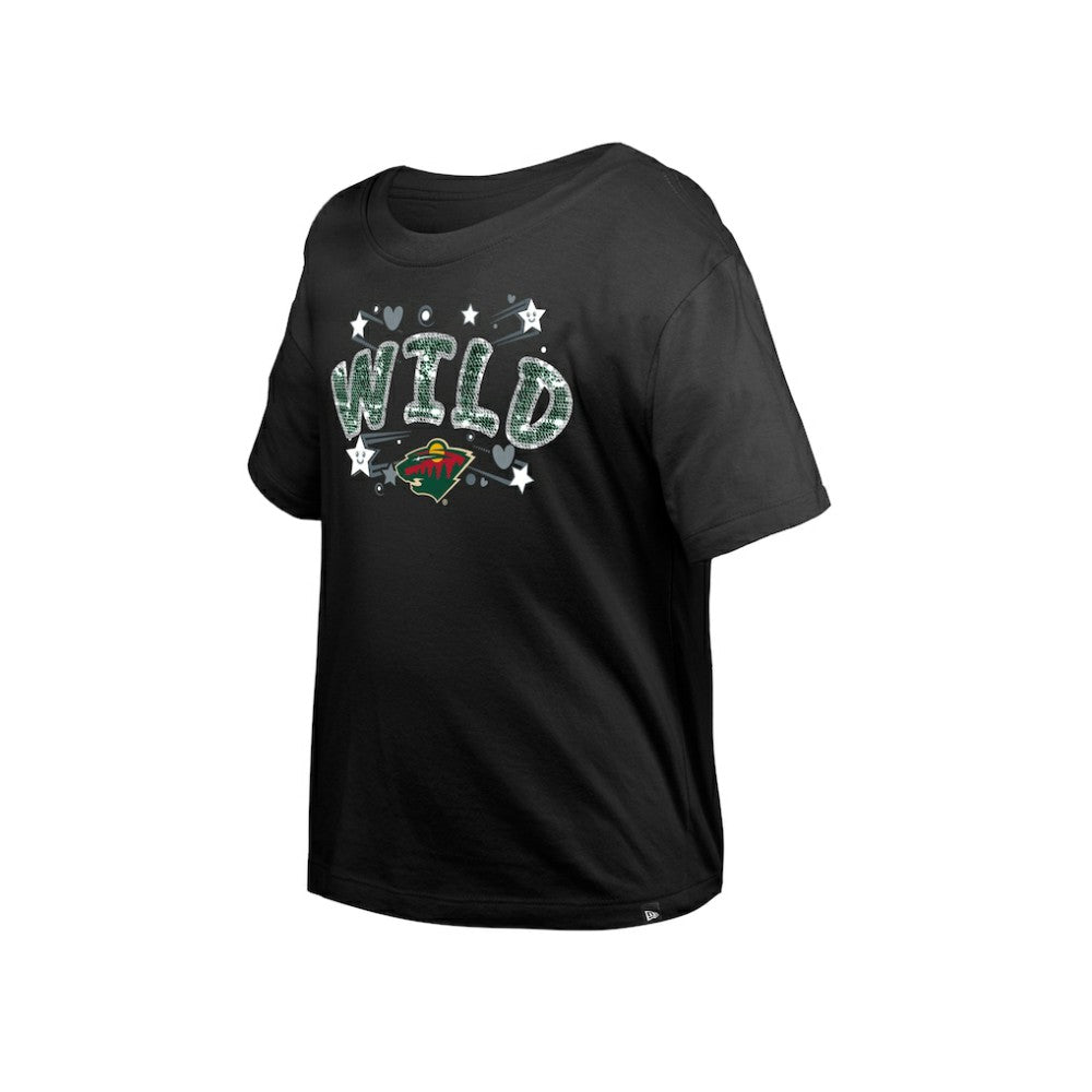 Minnesota Wild New Era Girl's Youth Flip Sequin T-Shirt - Black - NHL 201889074