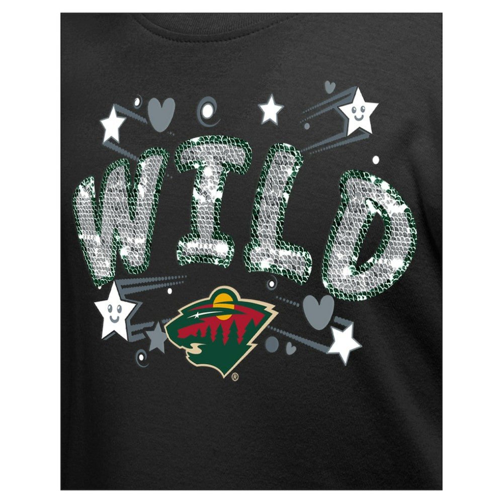 Minnesota Wild New Era Girl's Youth Flip Sequin T-Shirt - Black - NHL 201889074