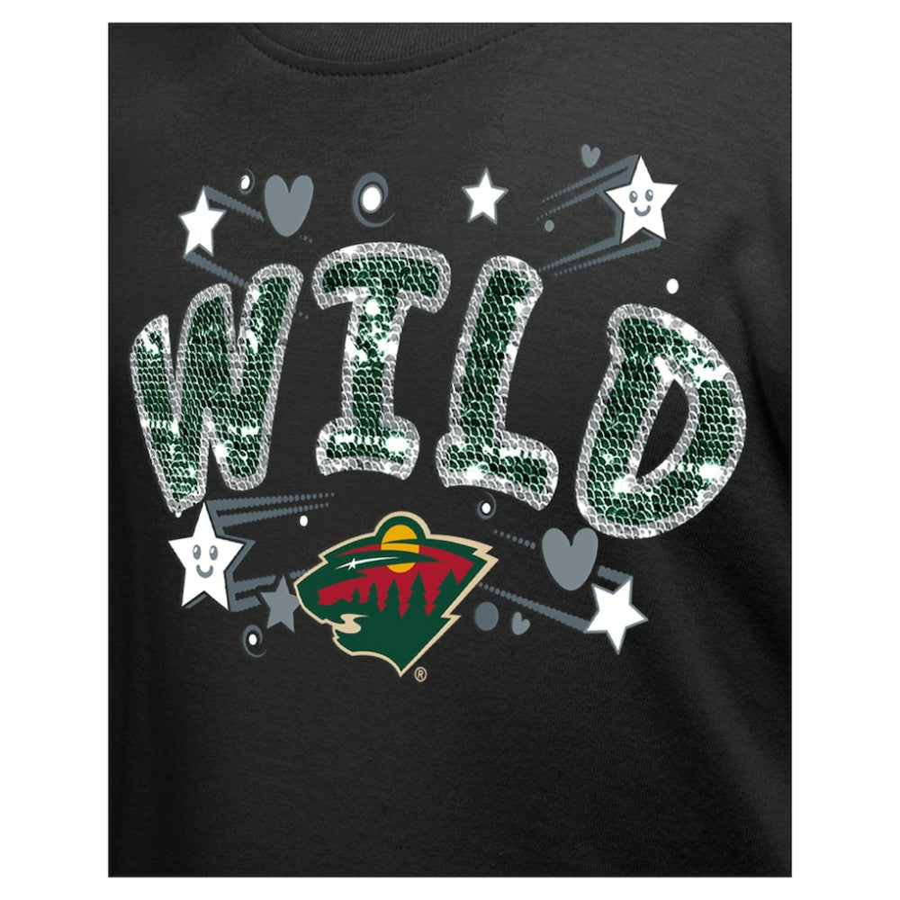 Minnesota Wild New Era Girl's Youth Flip Sequin T-Shirt - Black - NHL 201889074