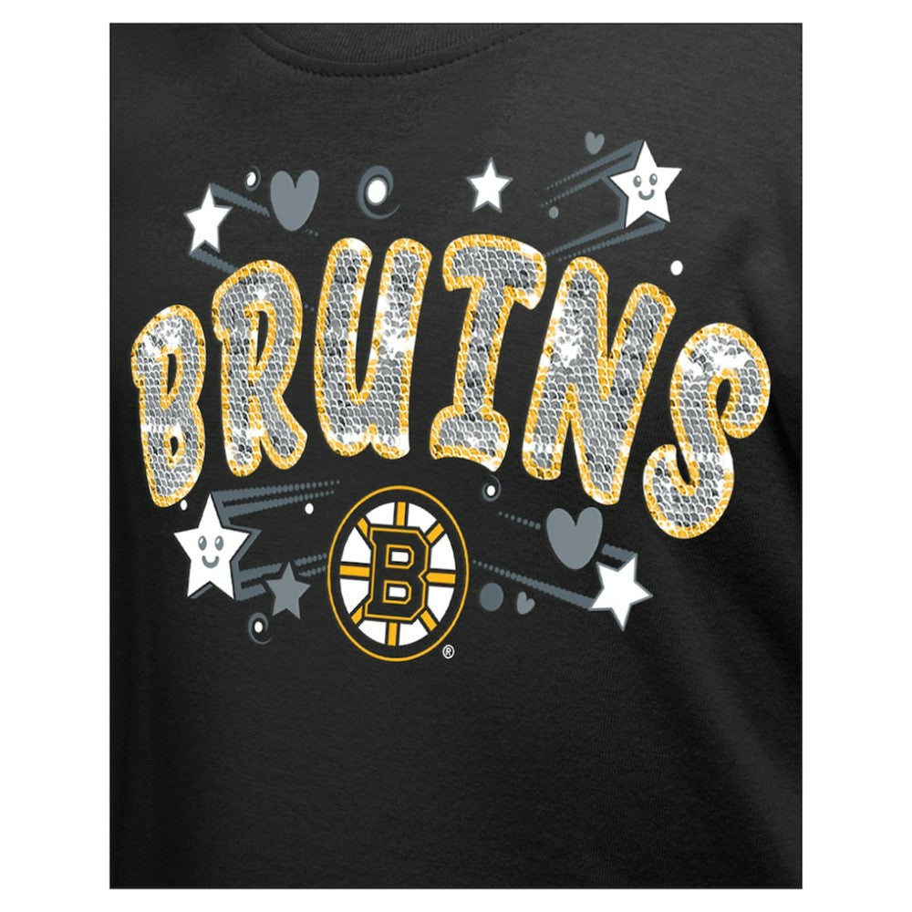Boston Bruins New Era Girl's Youth Flip Sequin T-Shirt - Black - NHL 201889076