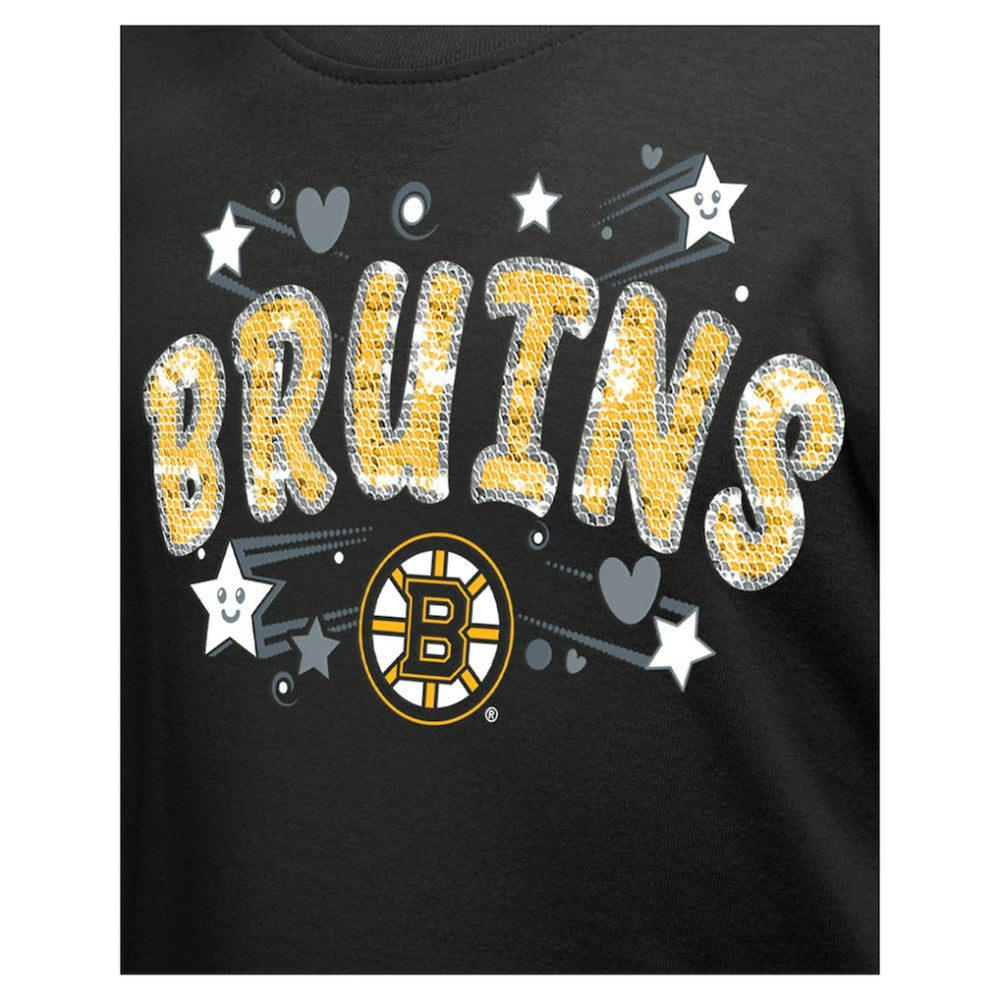 Boston Bruins New Era Girl's Youth Flip Sequin T-Shirt - Black - NHL 201889076