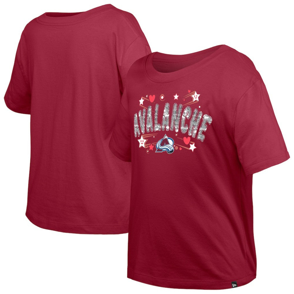 Colorado Avalanche New Era Girl's Youth Flip Sequin T-Shirt - Dark Red - NHL 201889077