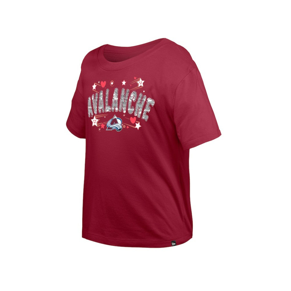 Colorado Avalanche New Era Girl's Youth Flip Sequin T-Shirt - Dark Red - NHL 201889077