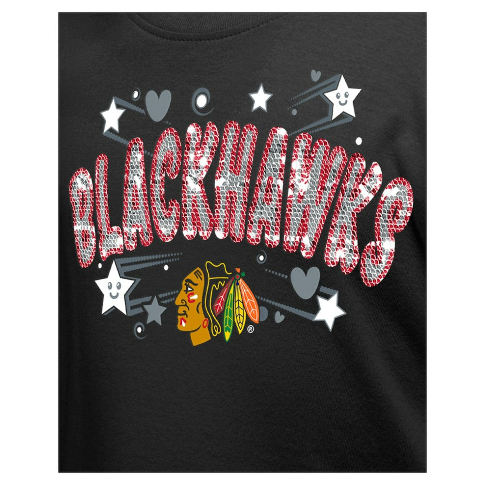 Chicago Blackhawks New Era Girl's Youth Flip Sequin T-Shirt - Black - NHL 201889078