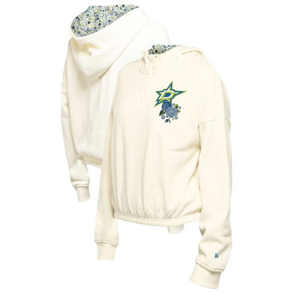 Dallas Stars New Era Women's Glam Game Quarter-Zip Cropped Floral Hoodie Pullover - Cream - NHL 201889088