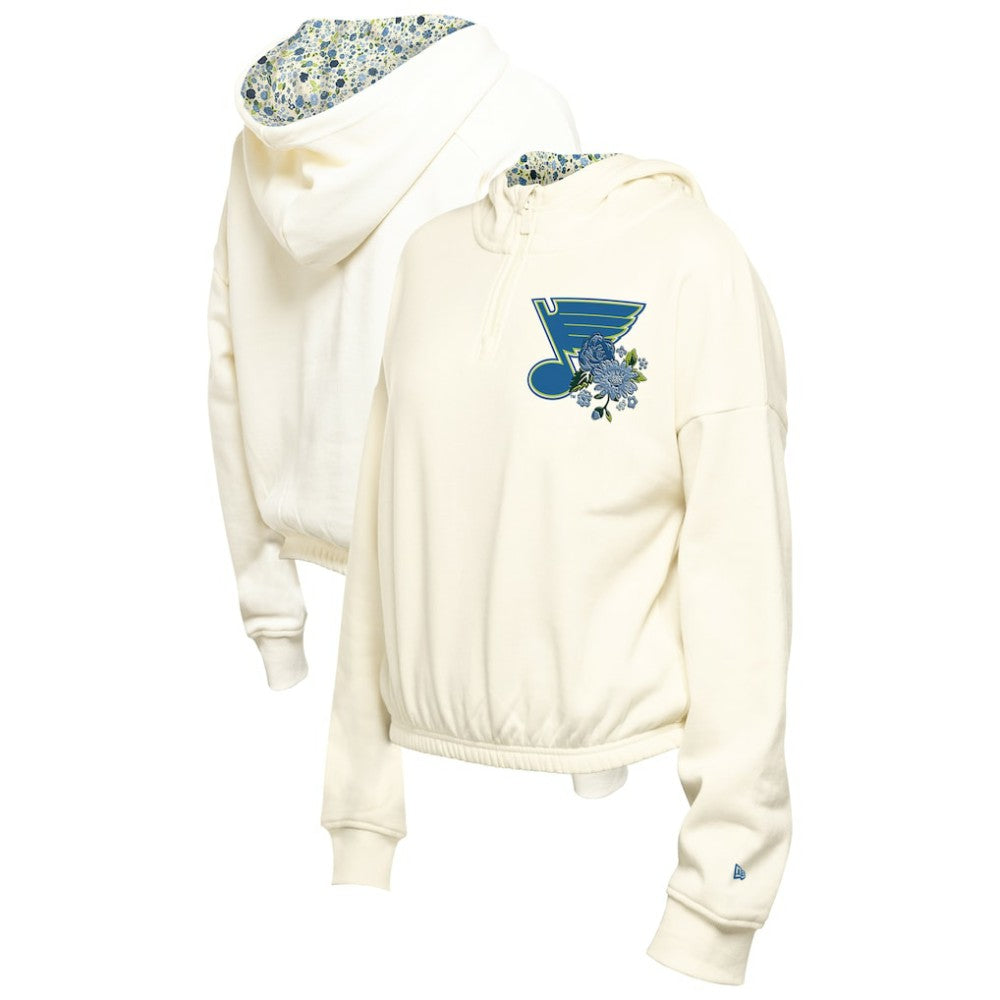 St. Louis Blues New Era Women's Glam Game Quarter-Zip Cropped Floral Hoodie Pullover - Cream - NHL 201889095