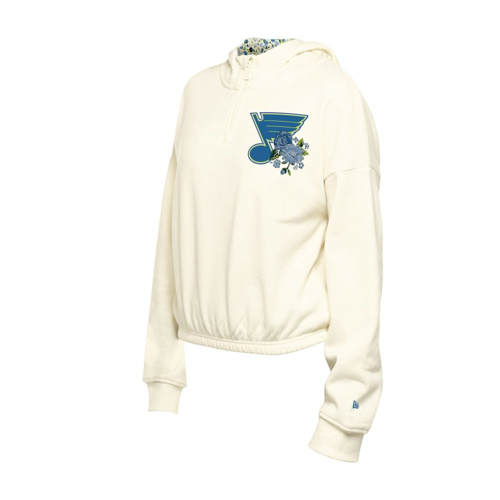 St. Louis Blues New Era Women's Glam Game Quarter-Zip Cropped Floral Hoodie Pullover - Cream - NHL 201889095