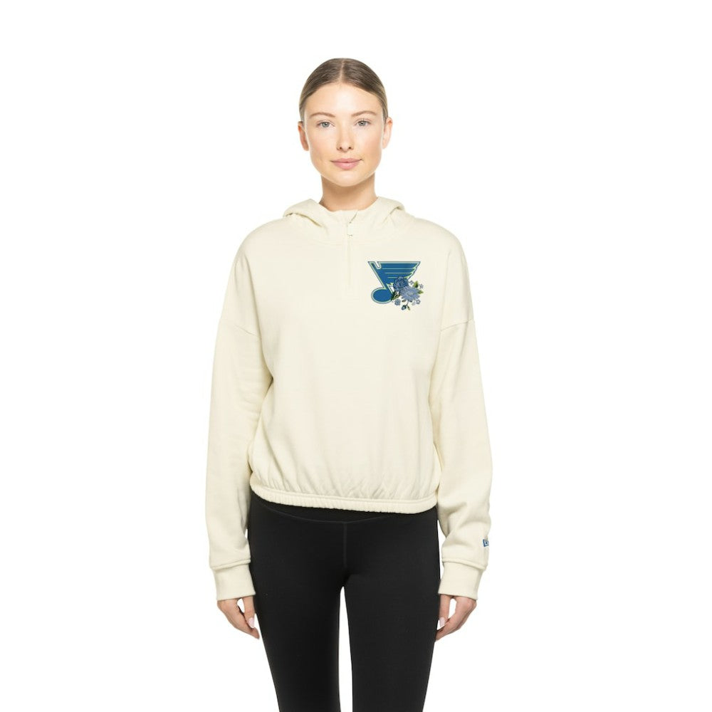 St. Louis Blues New Era Women's Glam Game Quarter-Zip Cropped Floral Hoodie Pullover - Cream - NHL 201889095