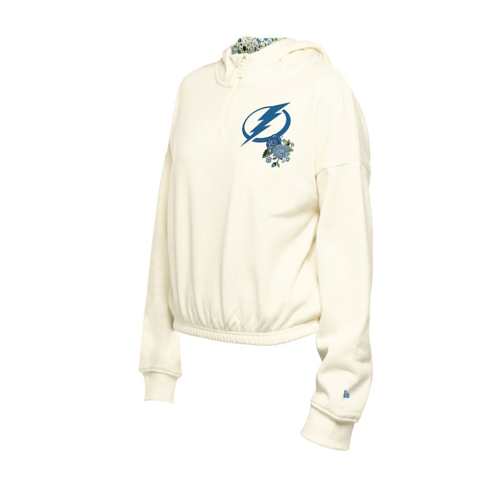 Tampa Bay Lightning New Era Women's Glam Game Quarter-Zip Cropped Floral Hoodie Pullover - Cream - NHL 201889096
