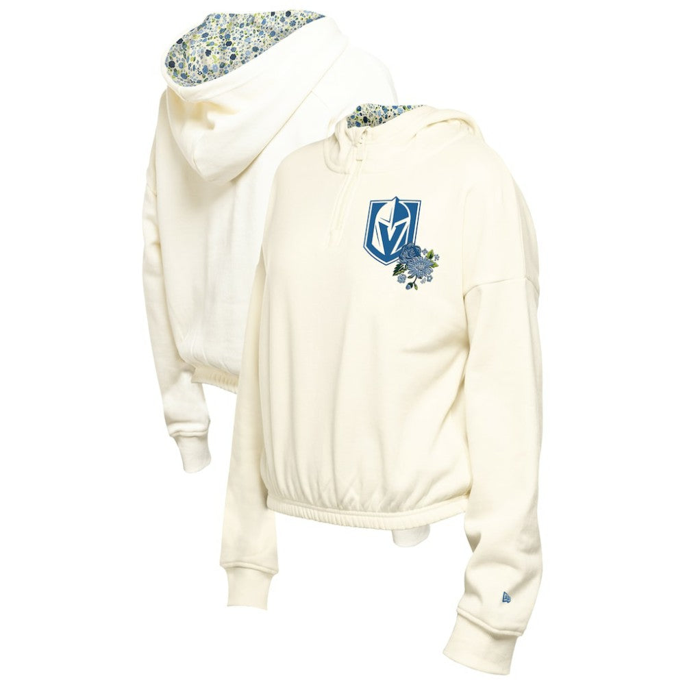 Vegas Golden Knights New Era Women's Glam Game Quarter-Zip Cropped Floral Hoodie Pullover - Cream - NHL 201889098