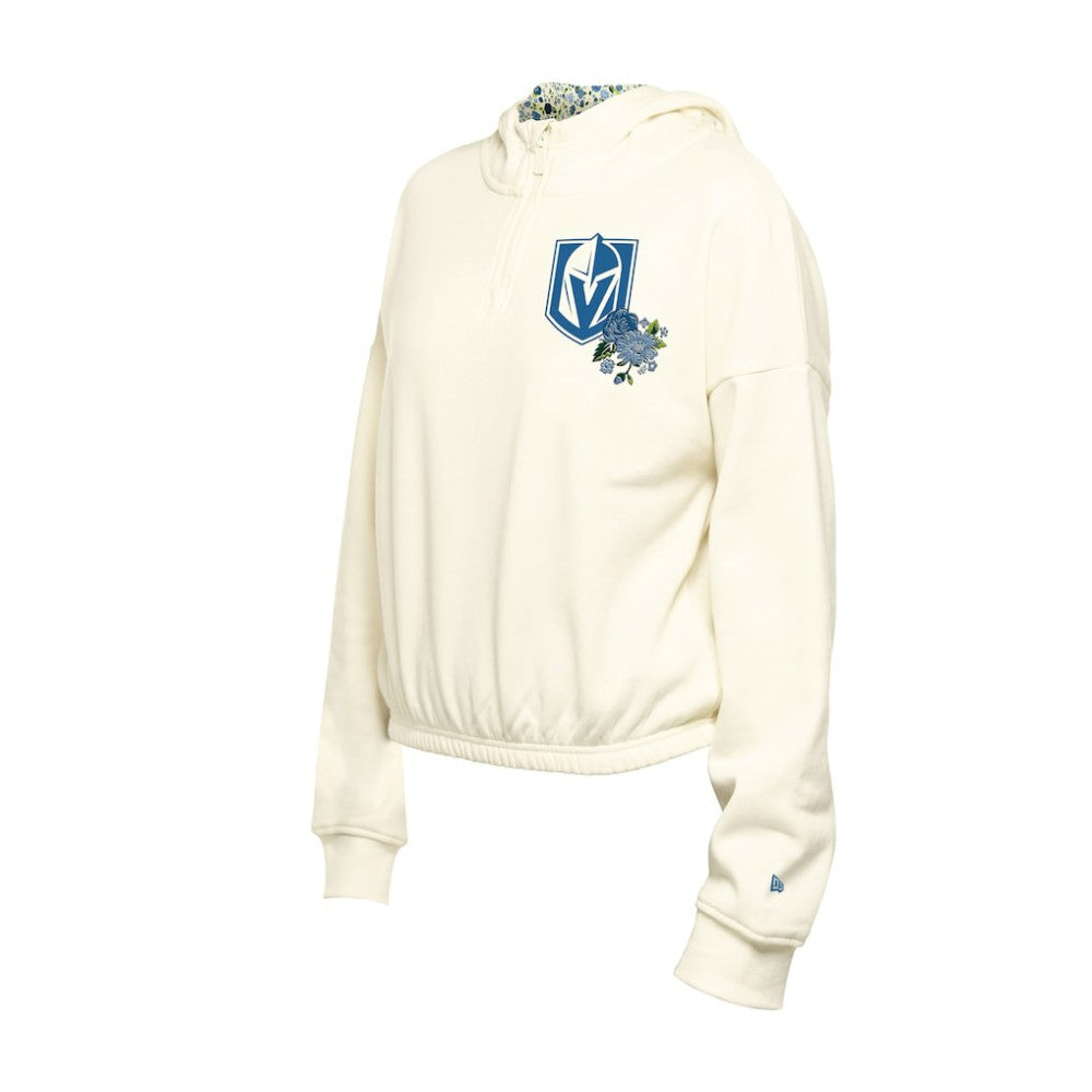 Vegas Golden Knights New Era Women's Glam Game Quarter-Zip Cropped Floral Hoodie Pullover - Cream - NHL 201889098