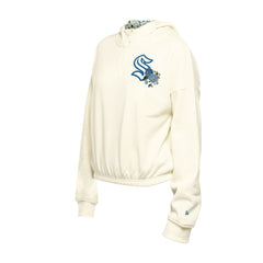 Seattle Kraken New Era Women's Glam Game Quarter-Zip Cropped Floral Hoodie Pullover - Cream - NHL 201889102