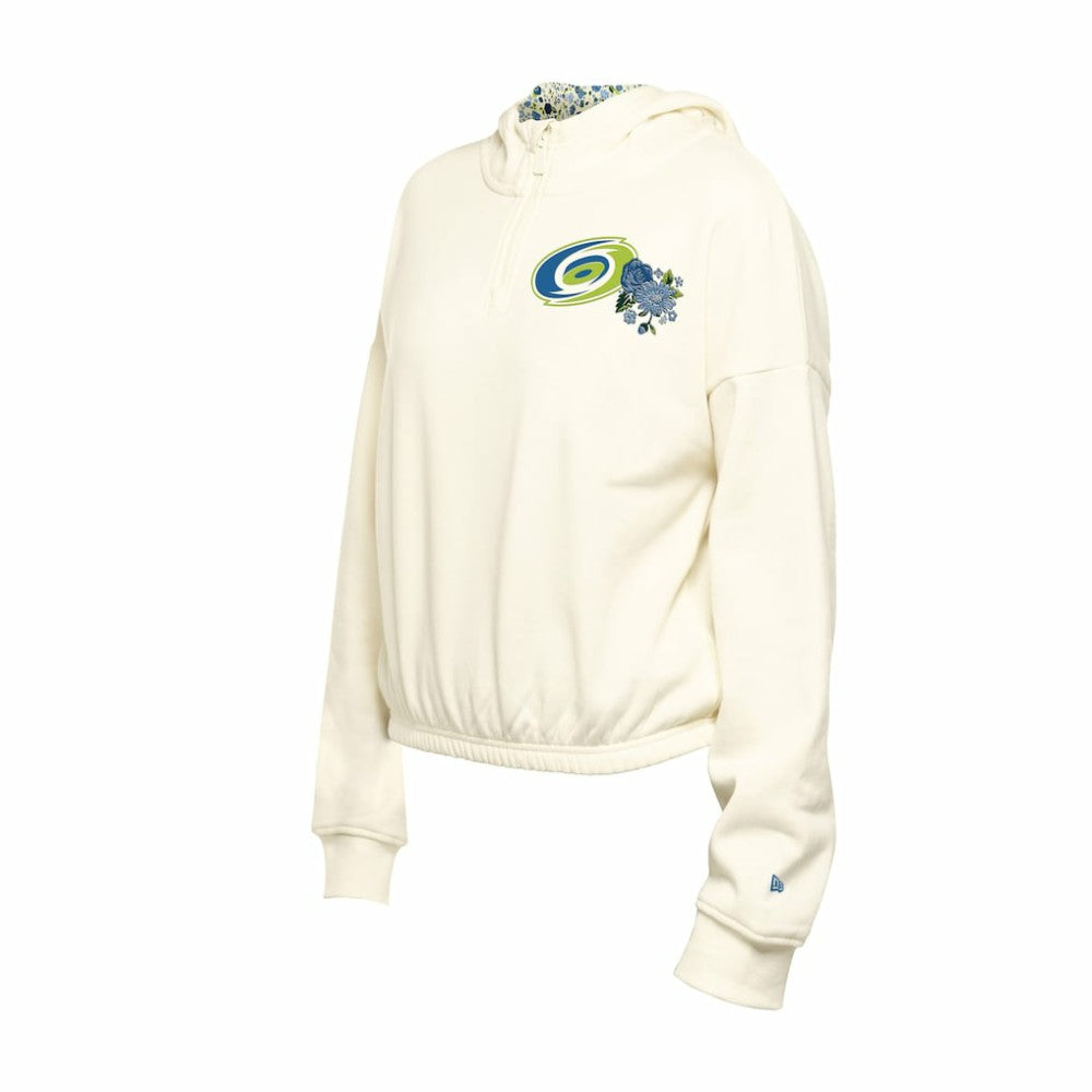 Carolina Hurricanes New Era Women's Glam Game Quarter-Zip Cropped Floral Hoodie Pullover - Cream - NHL 201889105