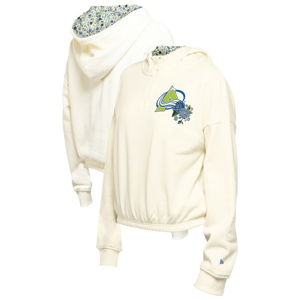 Colorado Avalanche New Era Women's Glam Game Quarter-Zip Cropped Floral Hoodie Pullover - Cream - NHL 201889107