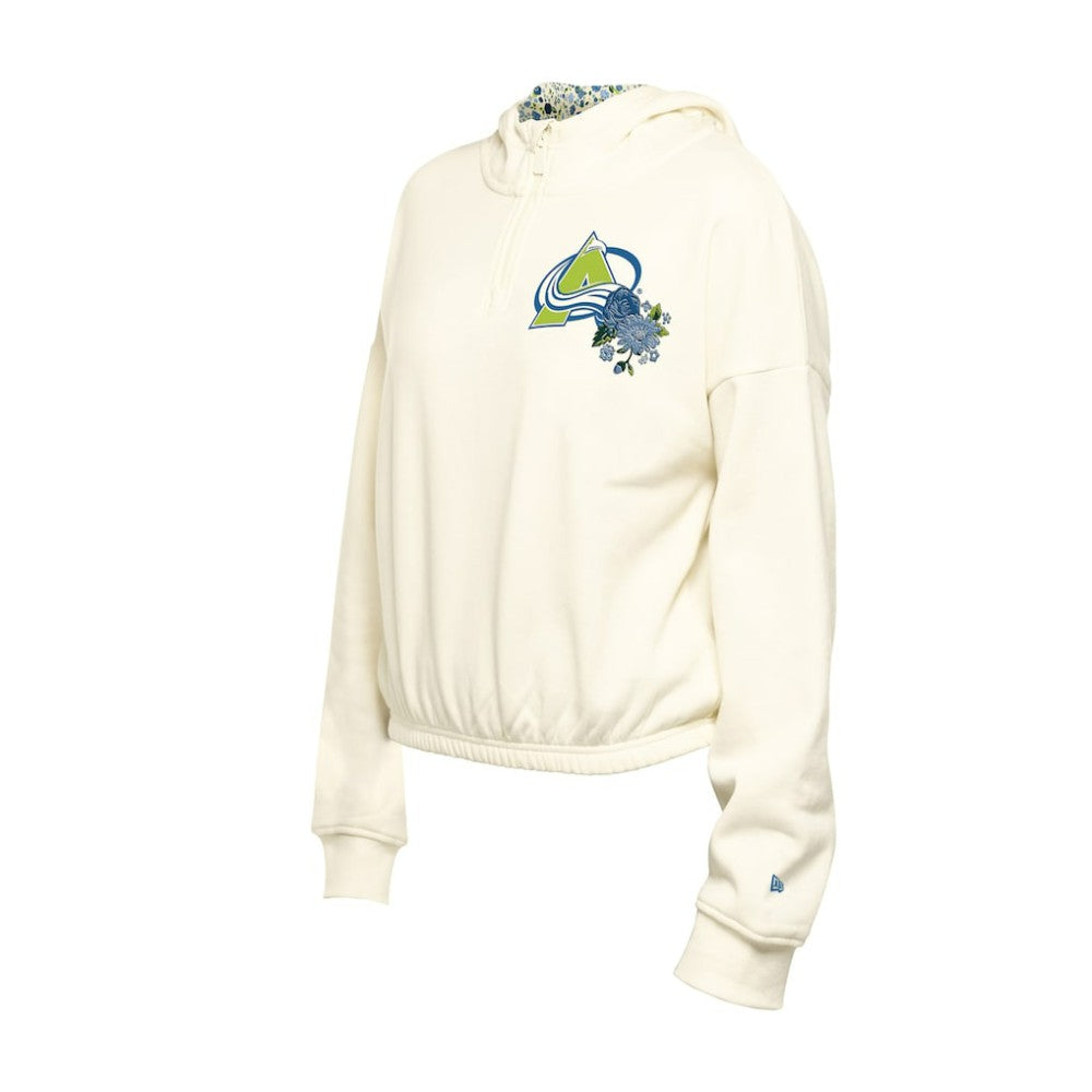 Colorado Avalanche New Era Women's Glam Game Quarter-Zip Cropped Floral Hoodie Pullover - Cream - NHL 201889107