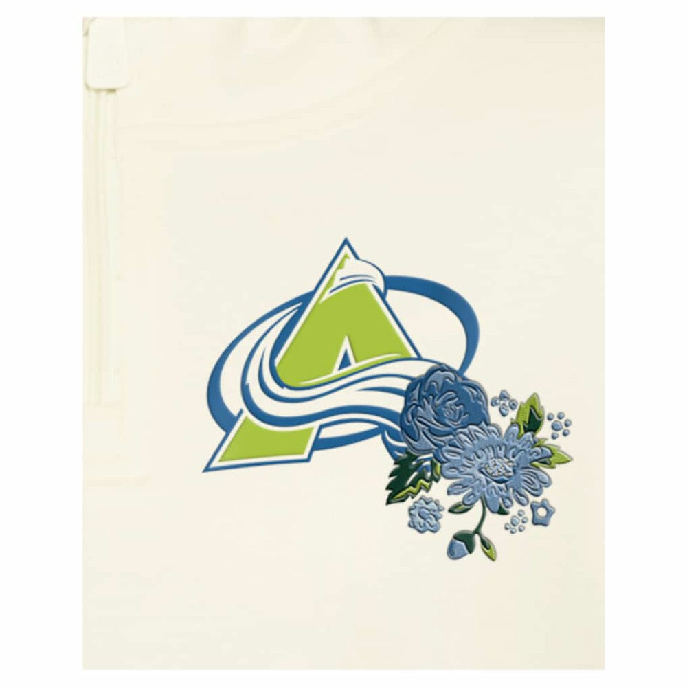 Colorado Avalanche New Era Women's Glam Game Quarter-Zip Cropped Floral Hoodie Pullover - Cream - NHL 201889107