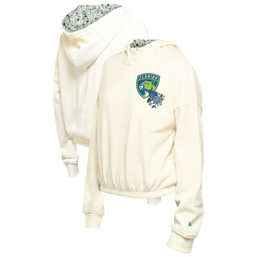 Florida Panthers New Era Women's Glam Game Quarter-Zip Cropped Floral Hoodie Pullover - Cream - NHL 201889110