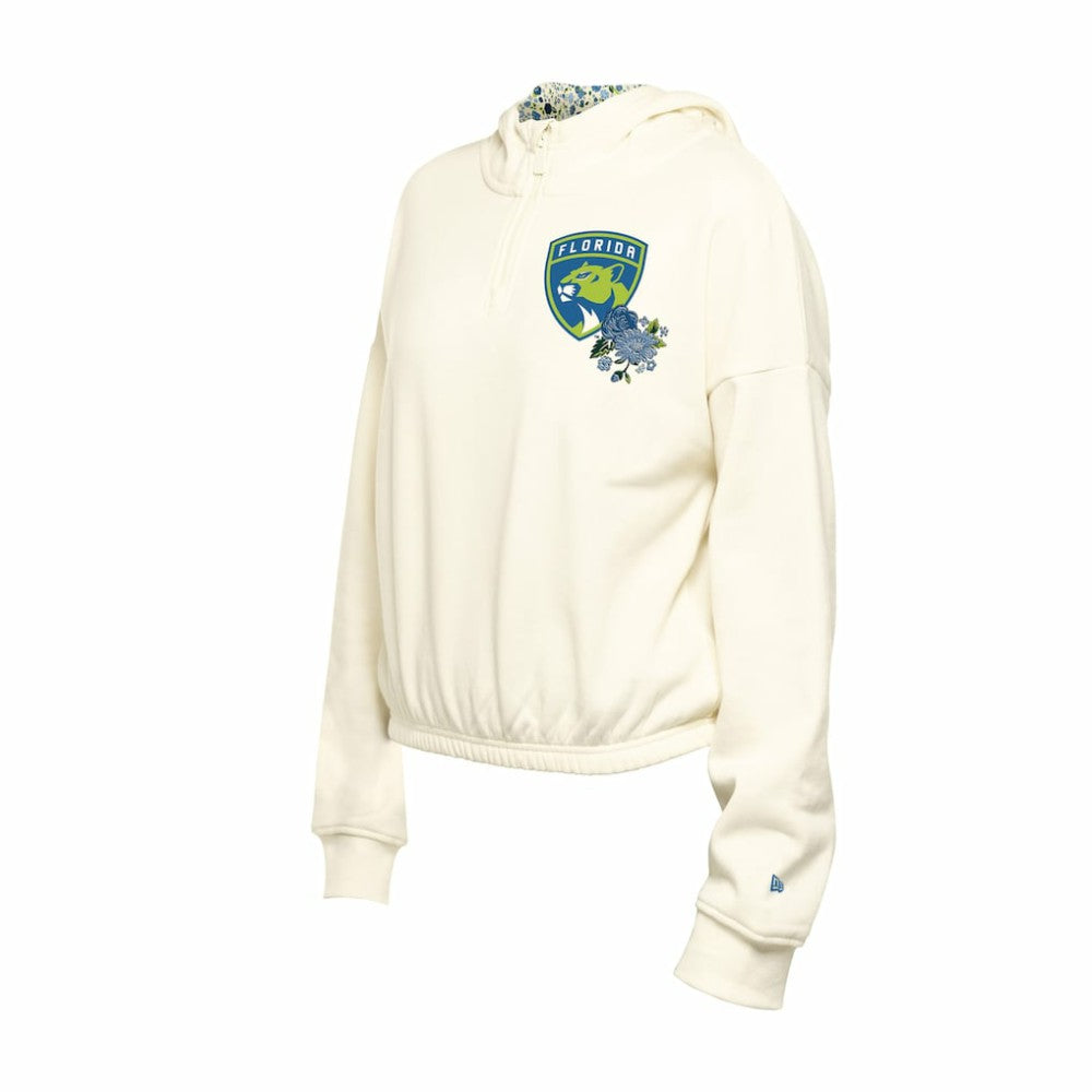 Florida Panthers New Era Women's Glam Game Quarter-Zip Cropped Floral Hoodie Pullover - Cream - NHL 201889110