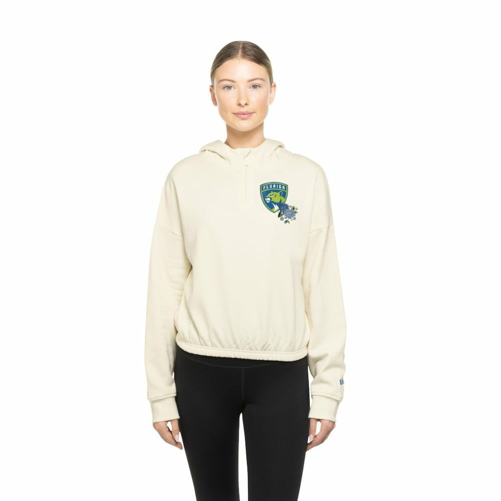 Florida Panthers New Era Women's Glam Game Quarter-Zip Cropped Floral Hoodie Pullover - Cream - NHL 201889110