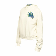 Boston Bruins New Era Women's Glam Game Quarter-Zip Cropped Floral Hoodie Pullover - Cream - NHL 201889113
