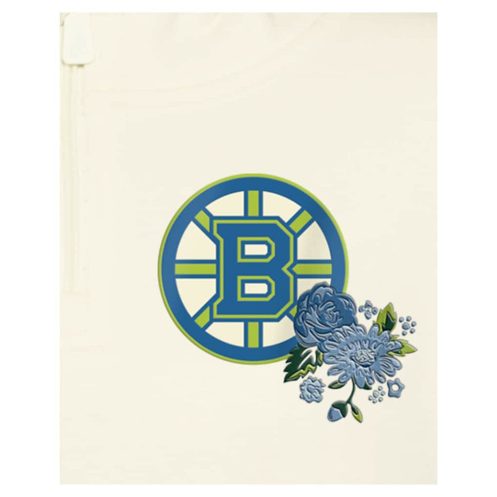 Boston Bruins New Era Women's Glam Game Quarter-Zip Cropped Floral Hoodie Pullover - Cream - NHL 201889113