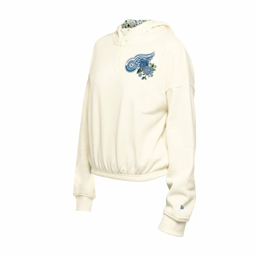 Detroit Red Wings New Era Women's Glam Game Quarter-Zip Cropped Floral Hoodie Pullover - Cream - NHL 201889116