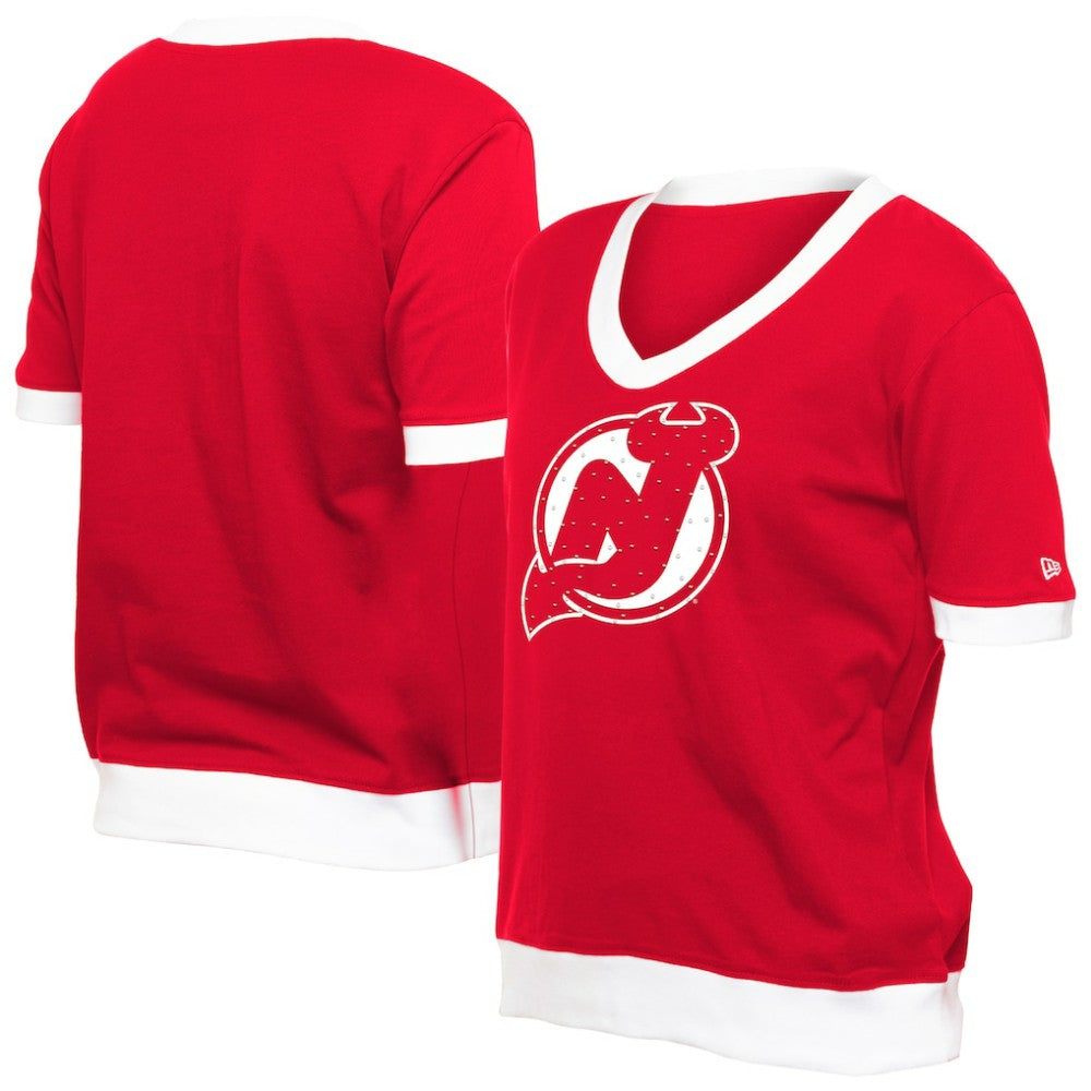 New Jersey Devils New Era Women's Game Day Rhinestuds T-Shirt - Red - NHL 201889151