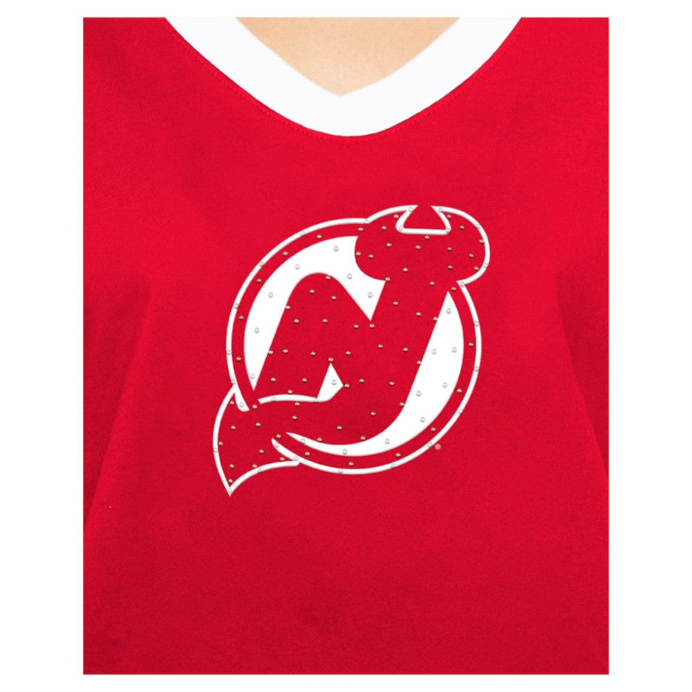 New Jersey Devils New Era Women's Game Day Rhinestuds T-Shirt - Red - NHL 201889151