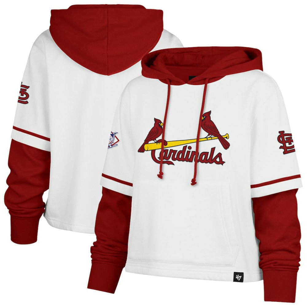 St. Louis Cardinals '47 Women's Trifecta Shortstop Cropped Pullover Hoodie - White - 47 brand Lifestyle