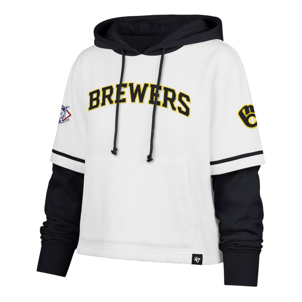 Milwaukee Brewers '47 Women's Trifecta Shortstop Cropped Pullover Hoodie - White - 47 brand Lifestyle