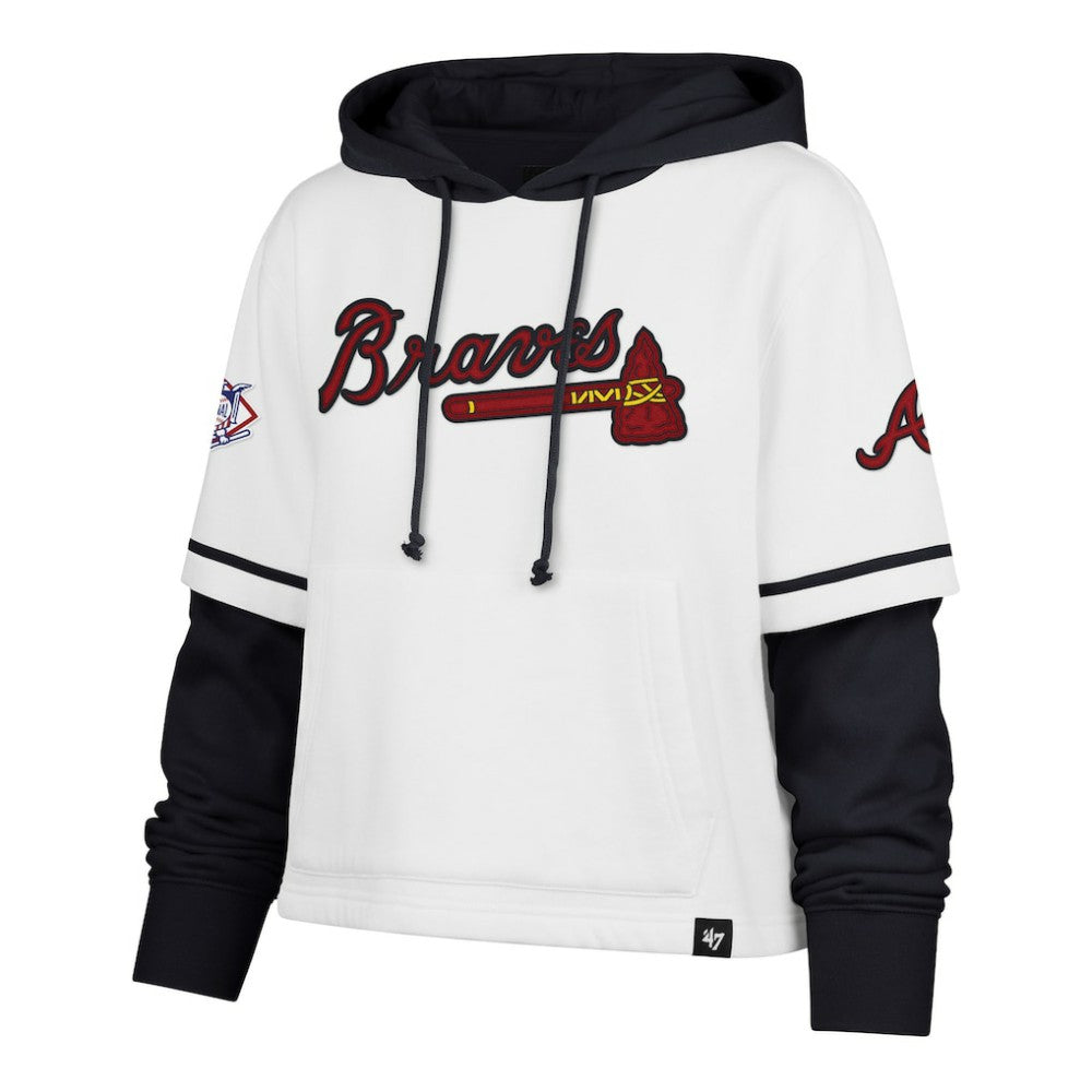 Atlanta Braves '47 Women's Trifecta Shortstop Cropped Pullover Hoodie - White - 47 brand Discount