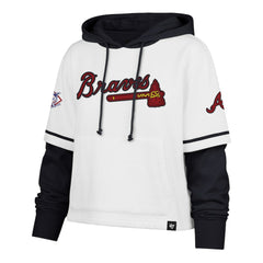 Atlanta Braves '47 Women's Trifecta Shortstop Cropped Pullover Hoodie - White - 47 brand Discount