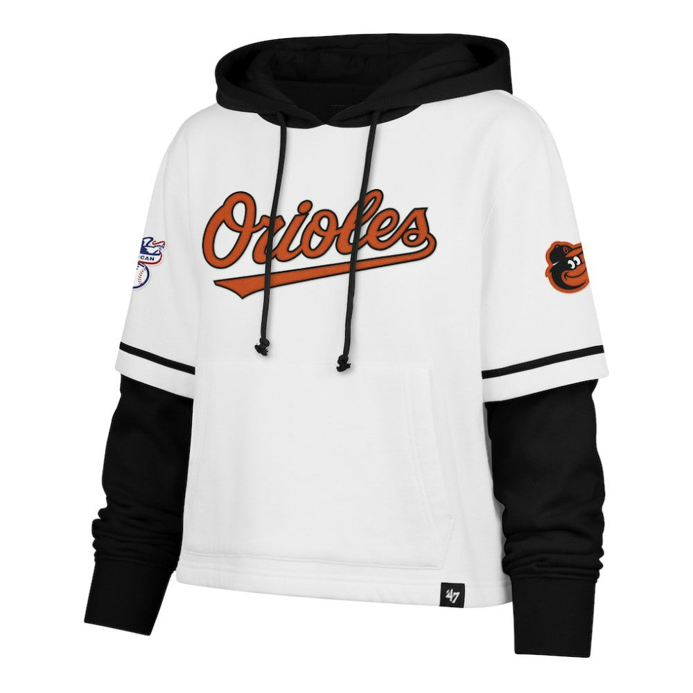 Baltimore Orioles '47 Women's Trifecta Shortstop Cropped Pullover Hoodie - White - 47 brand Lifestyle