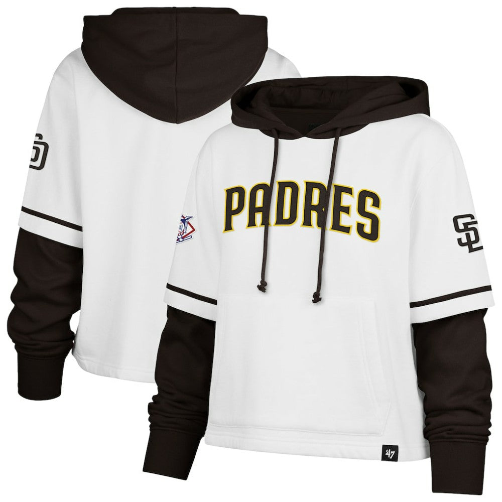 San Diego Padres '47 Women's Trifecta Shortstop Cropped Pullover Hoodie - White - 47 brand Lifestyle