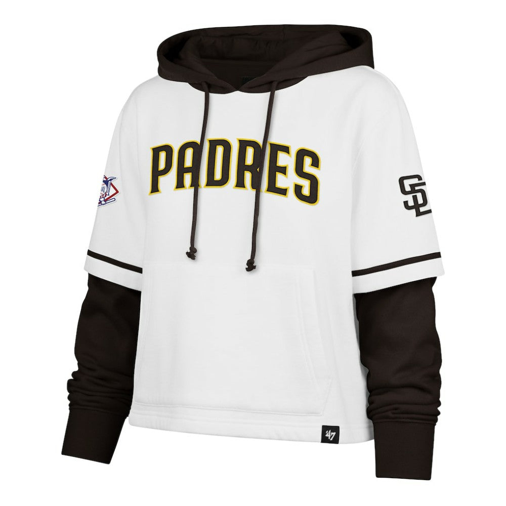 San Diego Padres '47 Women's Trifecta Shortstop Cropped Pullover Hoodie - White - 47 brand Lifestyle