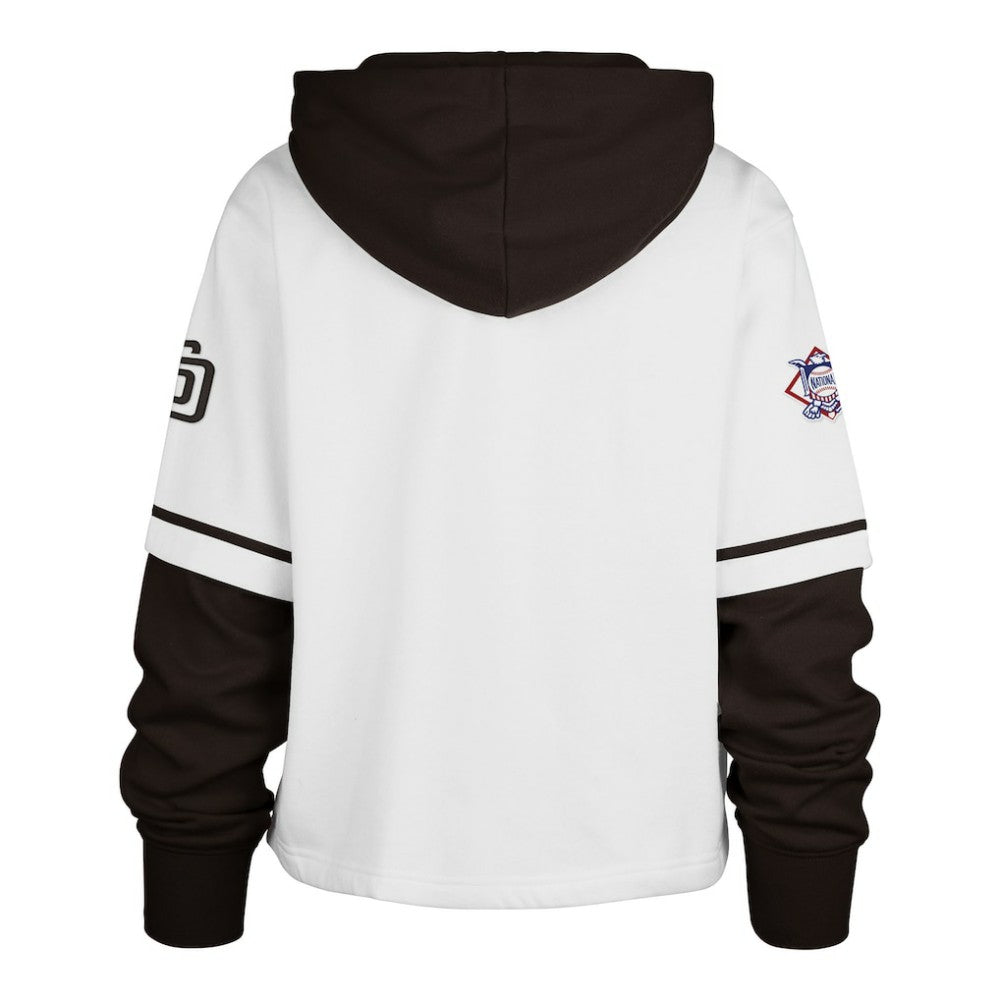 San Diego Padres '47 Women's Trifecta Shortstop Cropped Pullover Hoodie - White - 47 brand Lifestyle
