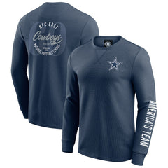 Fanatics Dallas Cowboys Darius Rucker Collection Washed Waffle-Knit Long Sleeve T-Shirt Navy