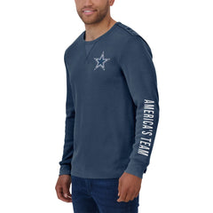 Fanatics Dallas Cowboys Darius Rucker Collection Washed Waffle-Knit Long Sleeve T-Shirt Navy