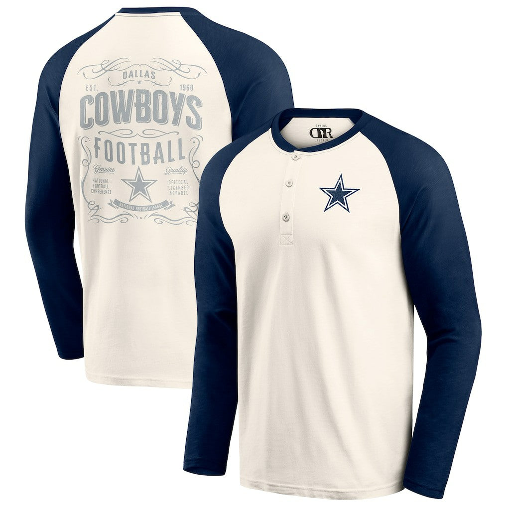 Fanatics Dallas Cowboys Darius Rucker Collection Raglan Henley Long Sleeve T-Shirt White/Navy