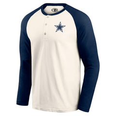 Fanatics Dallas Cowboys Darius Rucker Collection Raglan Henley Long Sleeve T-Shirt White/Navy