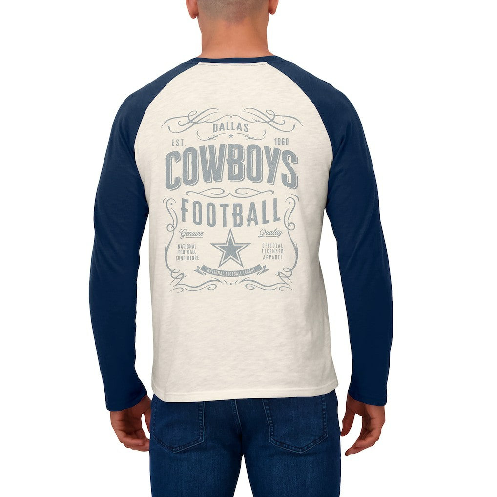 Fanatics Dallas Cowboys Darius Rucker Collection Raglan Henley Long Sleeve T-Shirt White/Navy