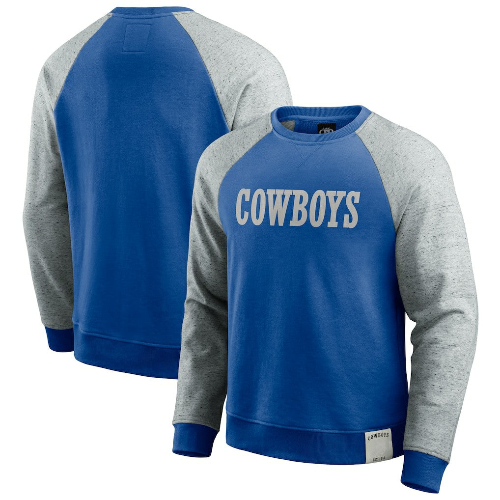 Fanatics Dallas Cowboys Darius Rucker Collection Throwback Color Block Raglan Pullover Sweatshirt Blue/Gray