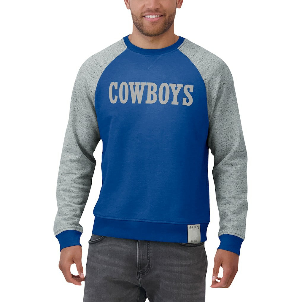 Fanatics Dallas Cowboys Darius Rucker Collection Throwback Color Block Raglan Pullover Sweatshirt Blue/Gray