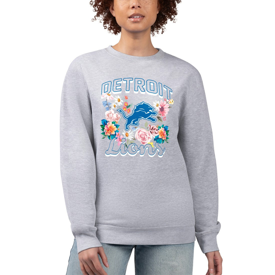 Detroit Lions G-III 4Her by Carl Banks Women's Flower Logo Graphic Fleece Pullover Sweatshirt Heather Gray