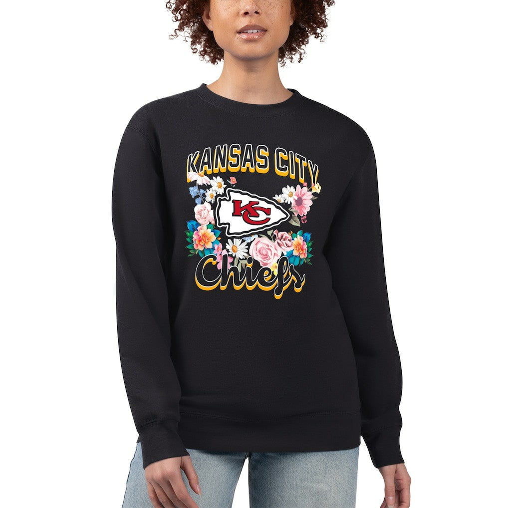 Kansas City Chiefs G-III 4Her by Carl Banks Women's Flower Logo Graphic Fleece Pullover Sweatshirt Black