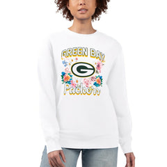 Green Bay Packers G-III 4Her by Carl Banks Women's Flower Logo Graphic Fleece Pullover Sweatshirt White